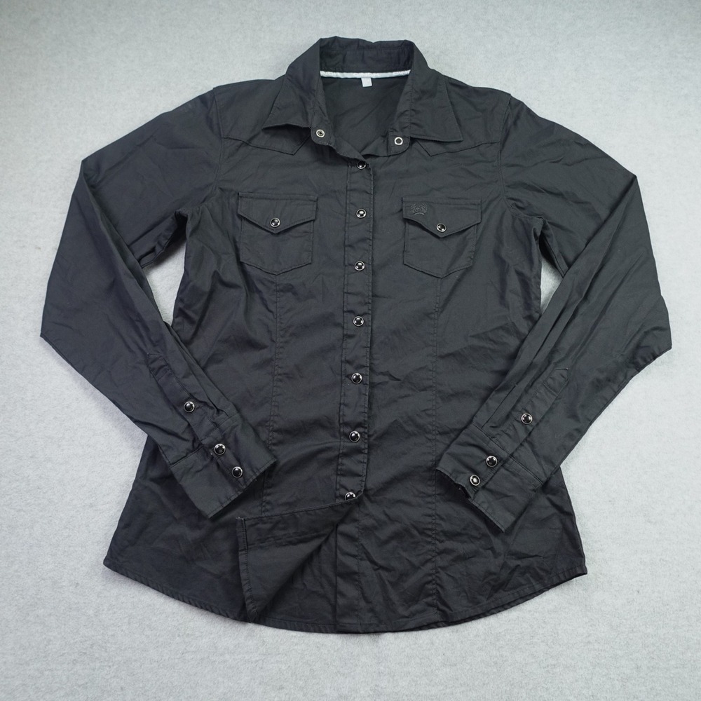 Cinch Shirt Womens M Black Western Pearl Snap Long Sleeve Button Up Top